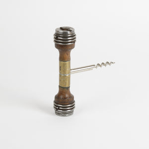 Hand crafted wooden thread bobbin and brass corkscrew