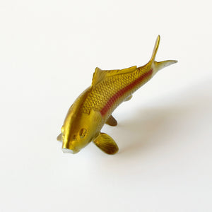 VIntage cast metal Japanese koi fish sculpture with gold metallic finish