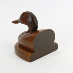 Vintage Cornwall wood duck bookend with cork feet back view