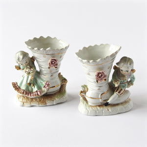 Estate figurine boot vases in porcelain with hand finished gold decor