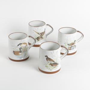 4 Ceramic Japanese game and waterfowl bird mugs