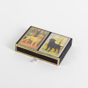 double deck of playing cards with yellow and black lab art