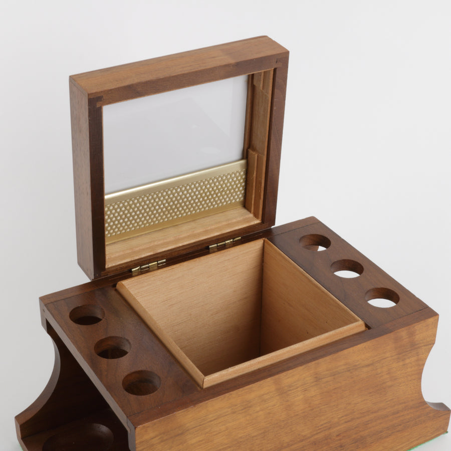 Walnut humidor with pipe holders at either side