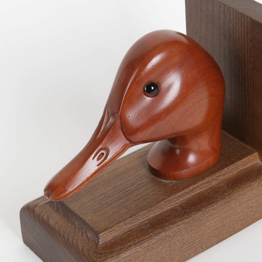 Carved wood duck bookend