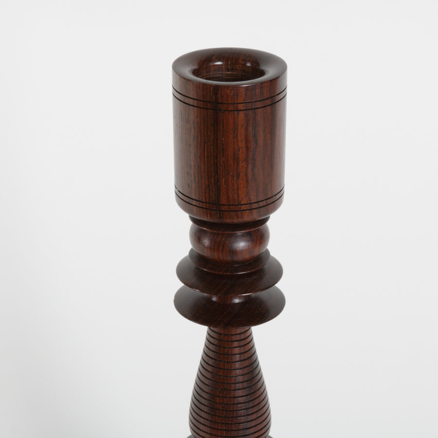 Turned wooden candlestick pair