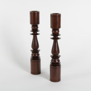 Turned wooden candlestick pair