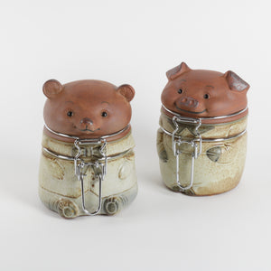 UTCTI redware Pig and Bear canisters with chrome latches