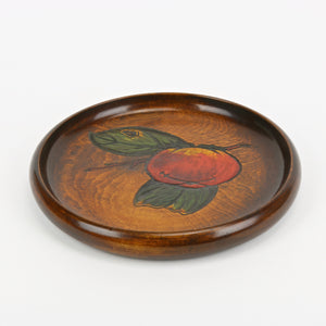 Hand carved and lacquered Japanese wood tray with fruit and leaf design