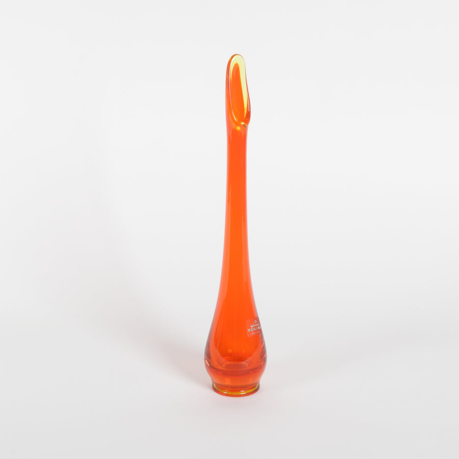 Persimmon orange glass flower vase hand blown