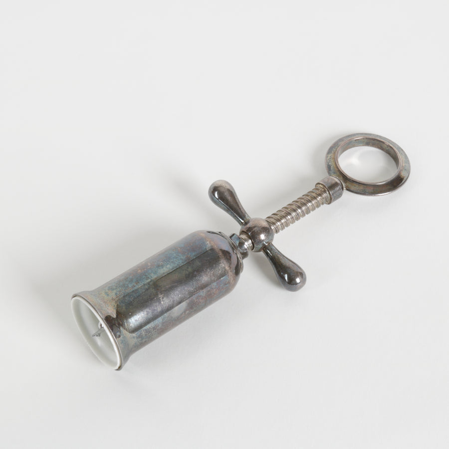 Silverplate wing nut style corkscrew wine bottle opener