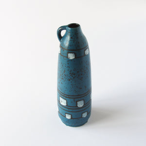 Blue German ceramic vase with white checks