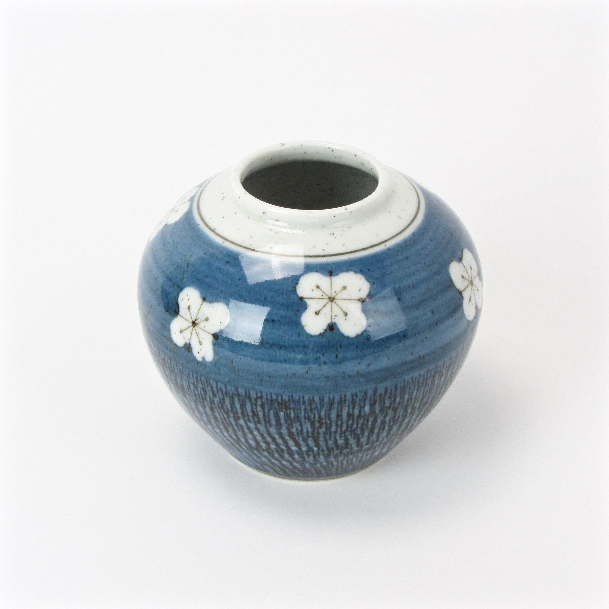 Blue Otagiri vase with floral design side view