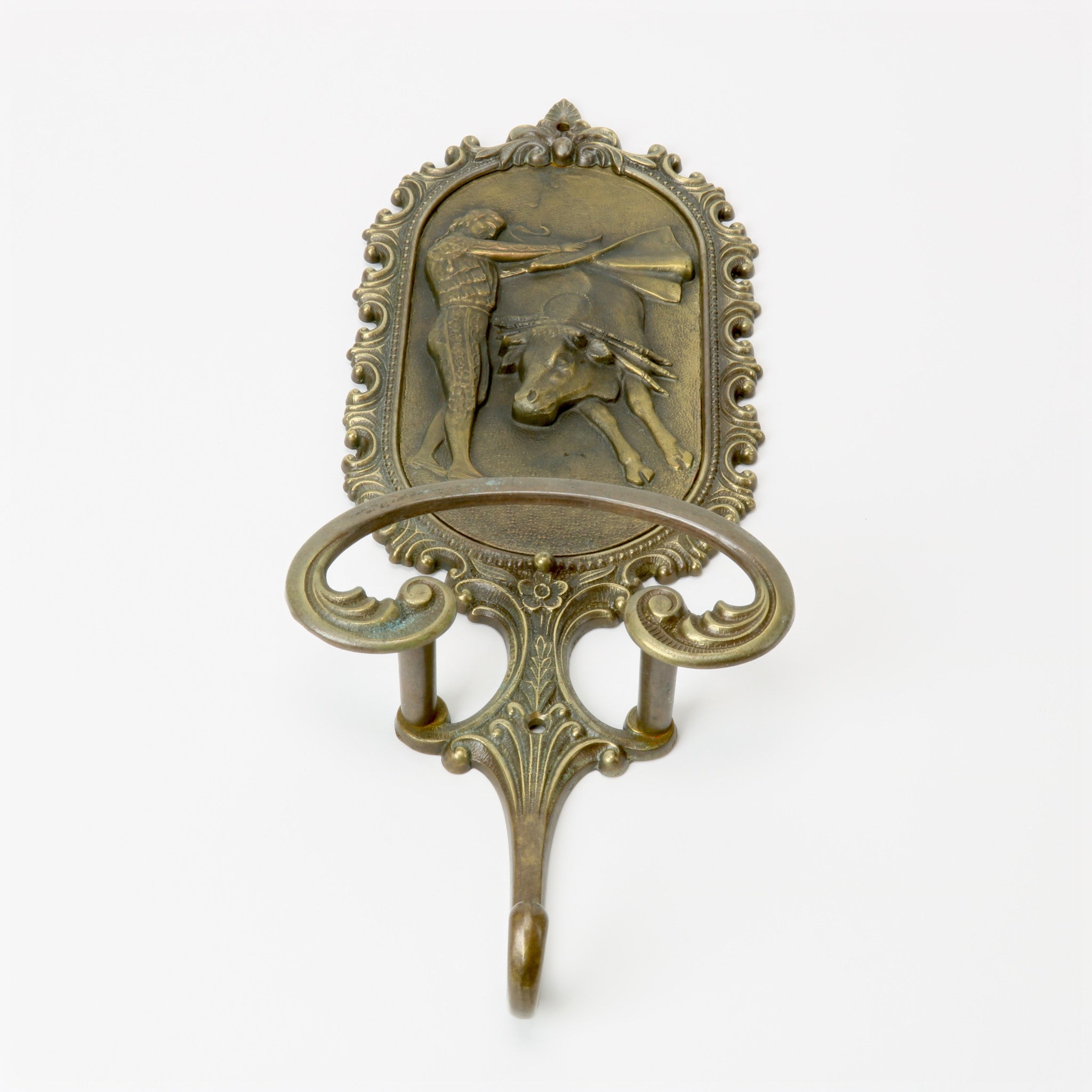 Brev brass coat hanger with bull and matador
