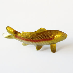 Cast metal Japanese koi fish sculpture with gold finish