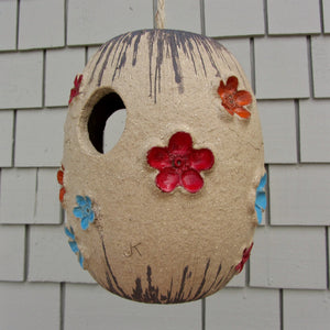 Mid century ceramic birdhouse art pottery closeup2