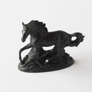 Porcelain black stallion figurine statue side view 1