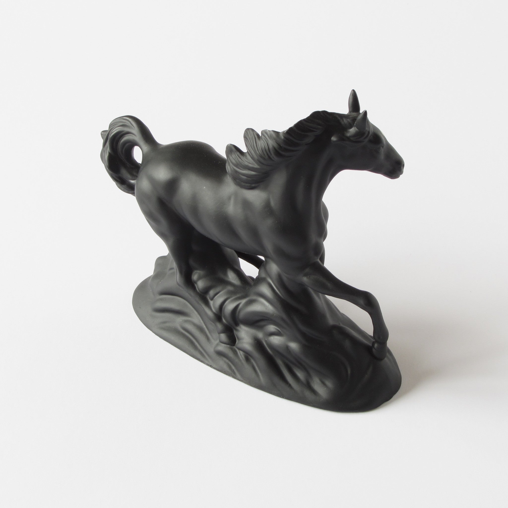 Porcelain black stallion figurine statue side view 2