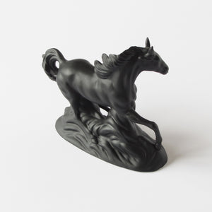 Porcelain black stallion figurine statue side view 2