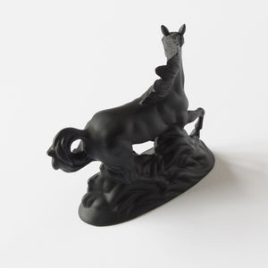Porcelain black stallion figurine statue back view