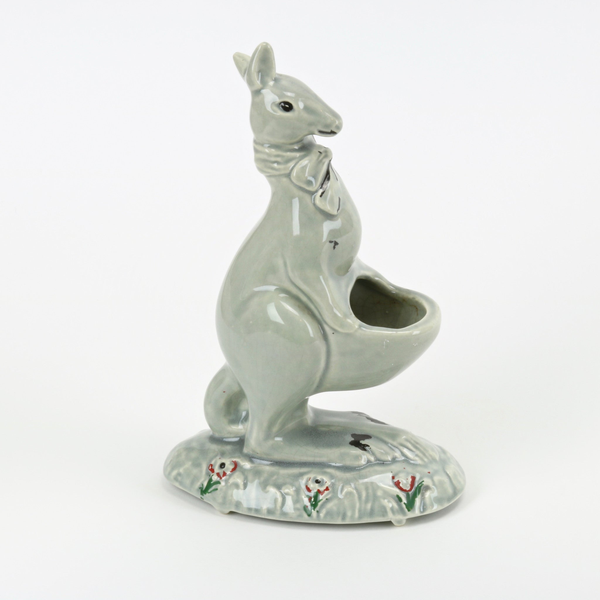 Sage green ceramic Kangaroo planter for air plants side view
