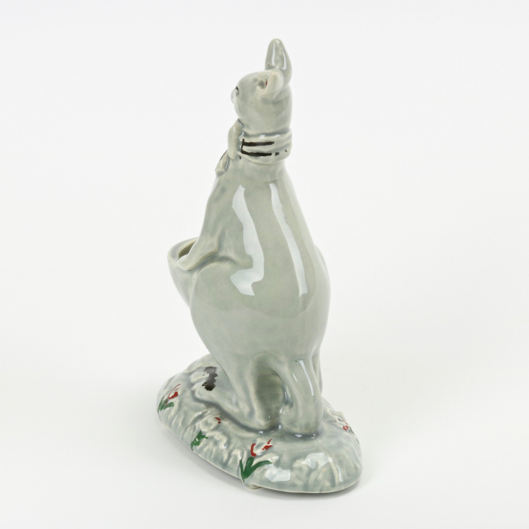 Sage green ceramic Kangaroo planter for air plants back view