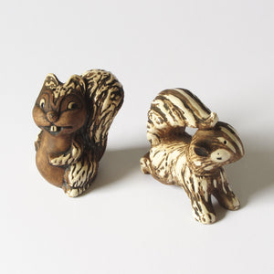 Vintage chipmunk salt and pepper shakers with worn glaze