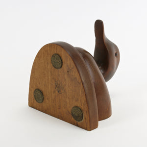 Vintage Cornwall wood duck bookend with cork feet bottom view