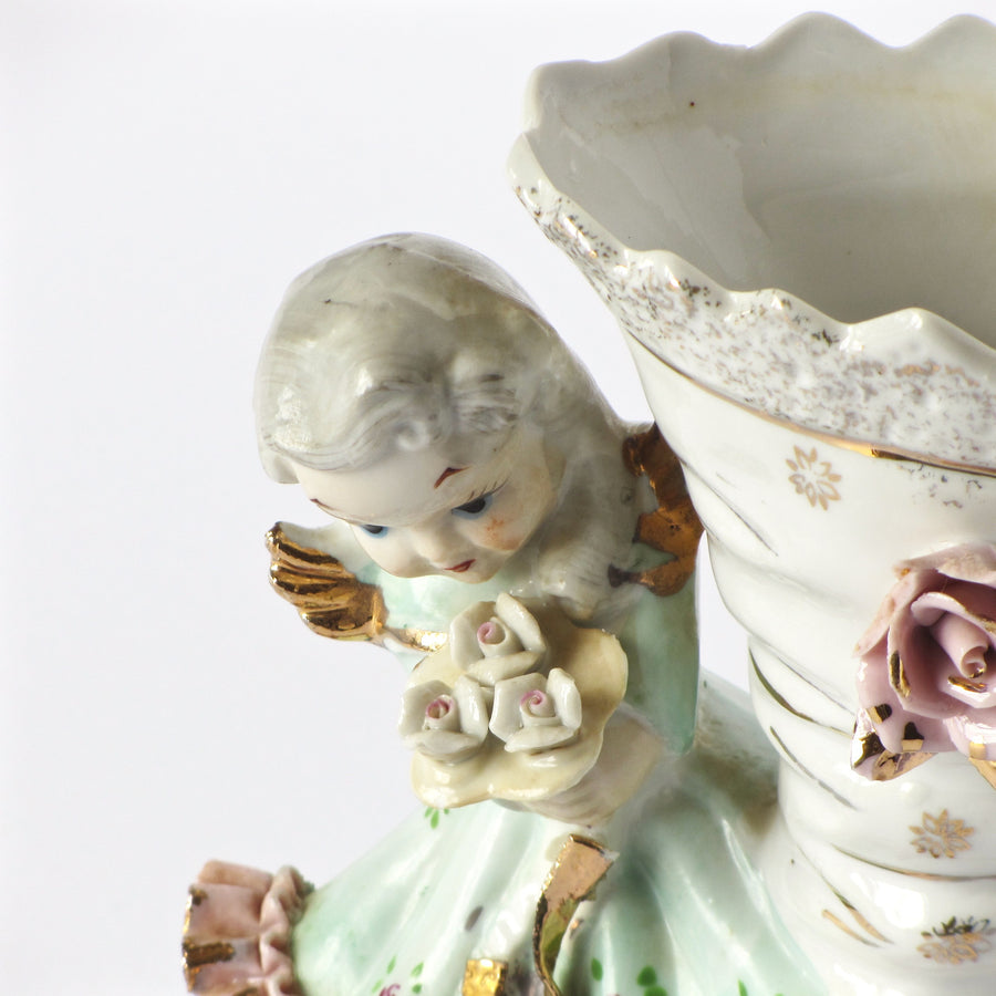 Estate figurine boot vases in porcelain with hand finished gold decor