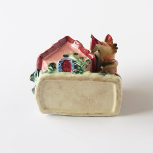 Antique ceramic fox planter bottom checked glaze