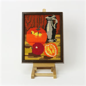 Framed needlepoint art canvas with still life fruit oranges
