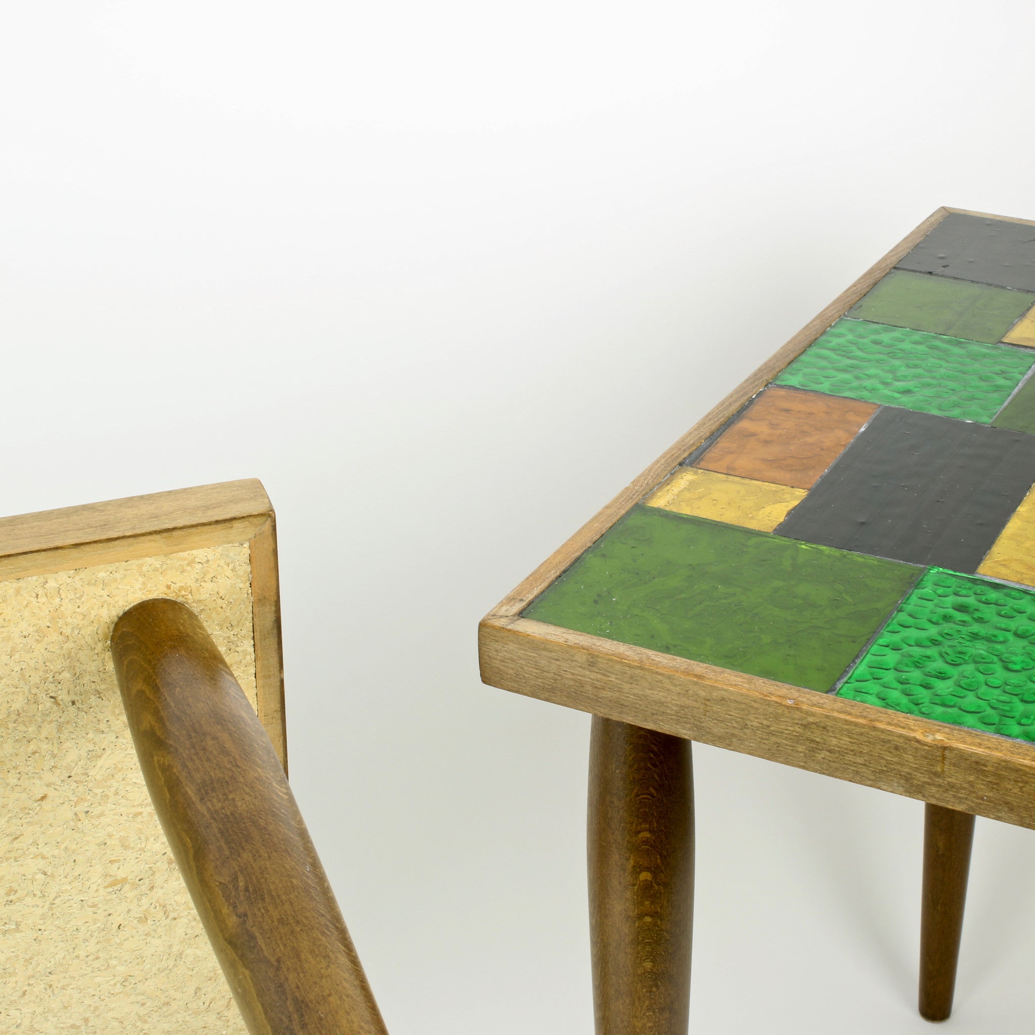 Georges Briard stained glass mosaic end table bottom and closeup