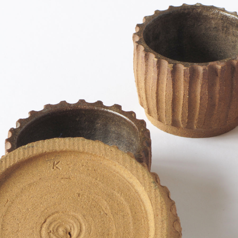 Hand Crafted Votives with ribbed sides and natural finish stoneware