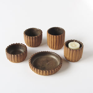 Hand Crafted Votives with ribbed sides and natural finish stoneware
