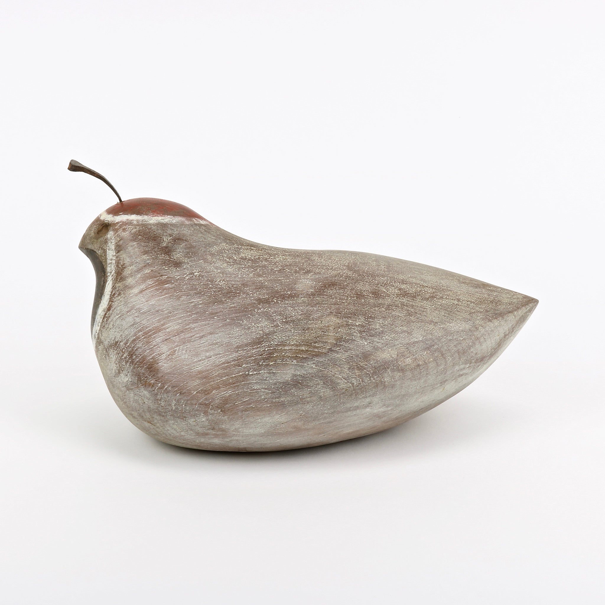 Hand carved wood quail sculpture with nail feather and felt base