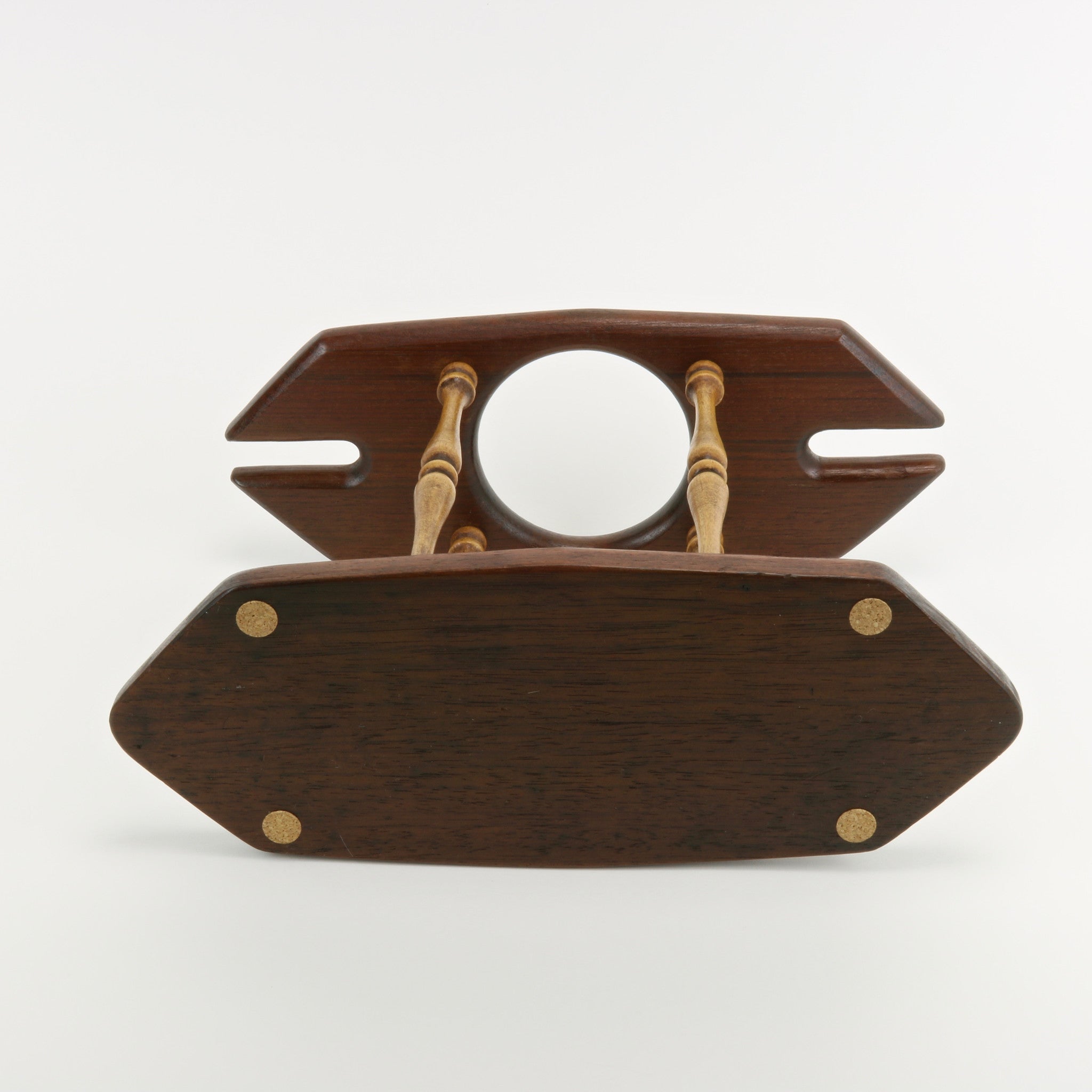 Solid teak wine caddy bottom view