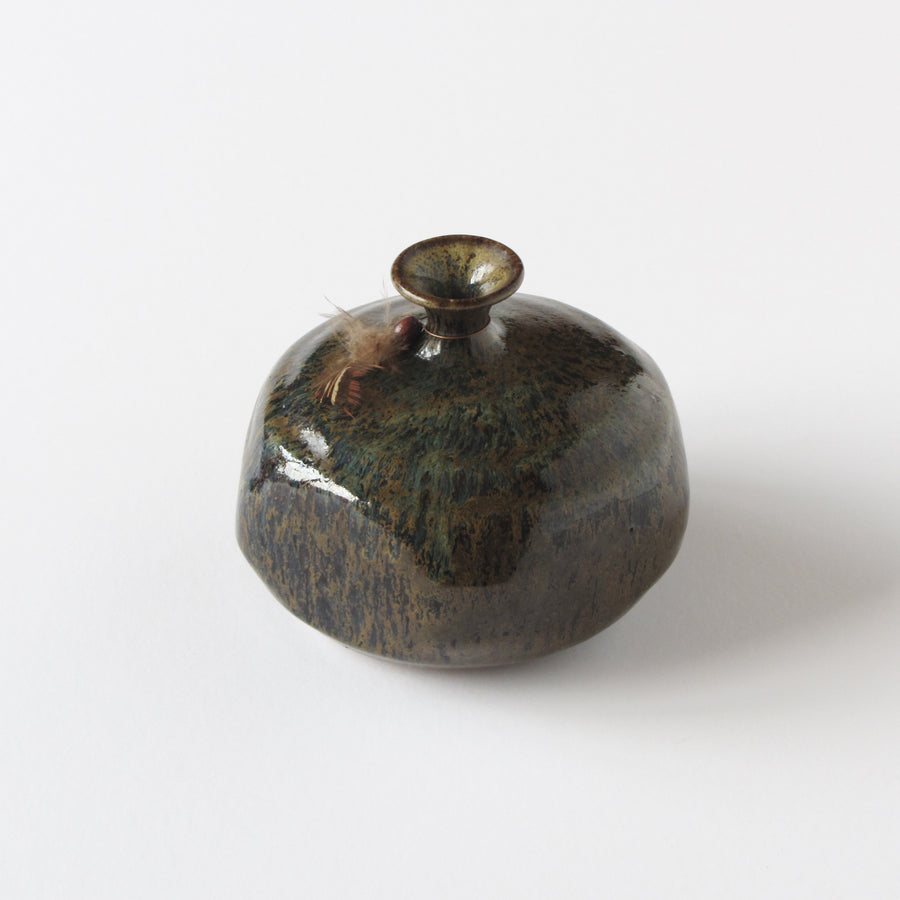 Hand thrown studio pottery vase with hexagonal sides