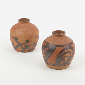 Set of 2 small Japanese bud vases terra cotta