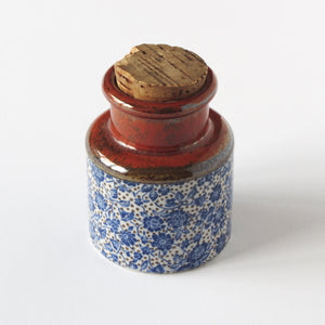 Japanese tea and spice jug with cork and blue floral glaze
