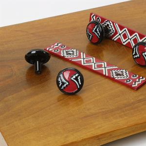 Red, black and white lacquered cabinet pull or knob