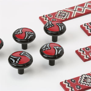 Red, black and white lacquered cabinet pull or knob