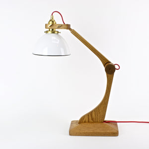 Mid century adjustable lamp in oak with enamel shade