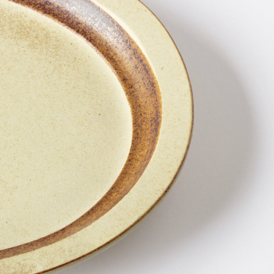 Set of 2 Pottery craft platters one oval and one round vintage tan and brown glaze