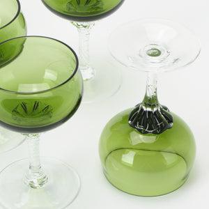 Sasaki Coronation small martini glasses in green crystal bottom view