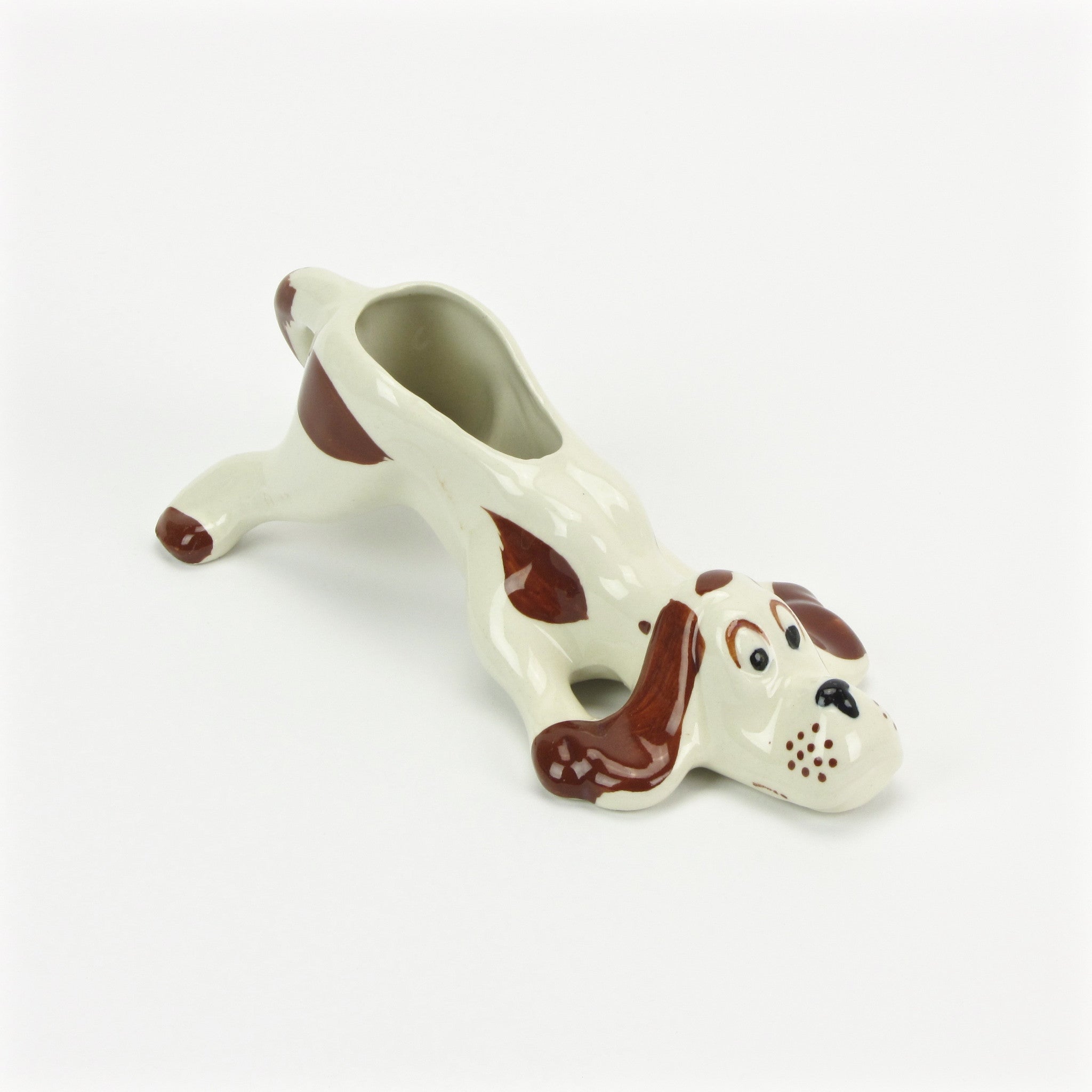 Vintage ceramic bird dog planter vase right side view