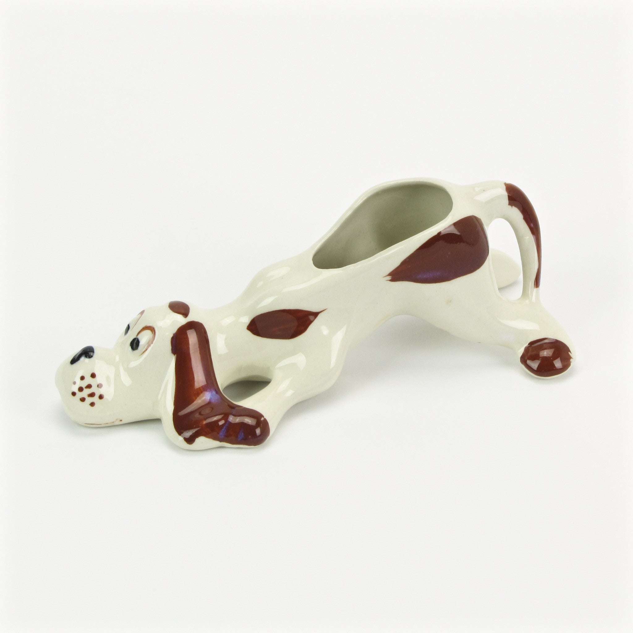 Vintage ceramic bird dog planter vase left side view