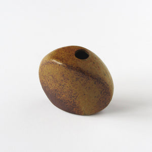 Spherical Japanese Flower Vase with mustard and rust colored glaze