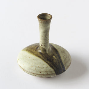 Mid century studio art pottery vase in multi-colored olive green glaze