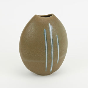 Mango shaped studio pottery vase Olive with blue stripes