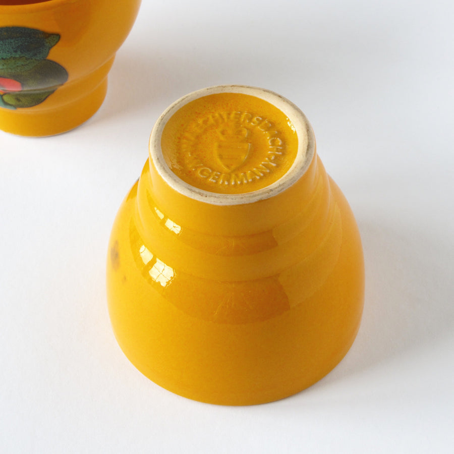 Canary yellow Waechtersbach herb planters with flower design glaze