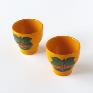 Canary yellow Waechtersbach herb planters with flower design glaze